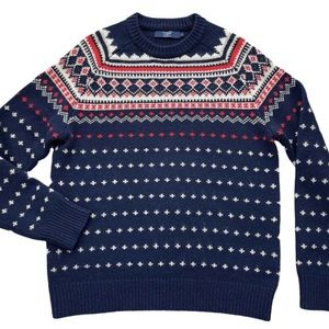 Jcrew Lambswool Navy Blue Nordic knit sweater -small